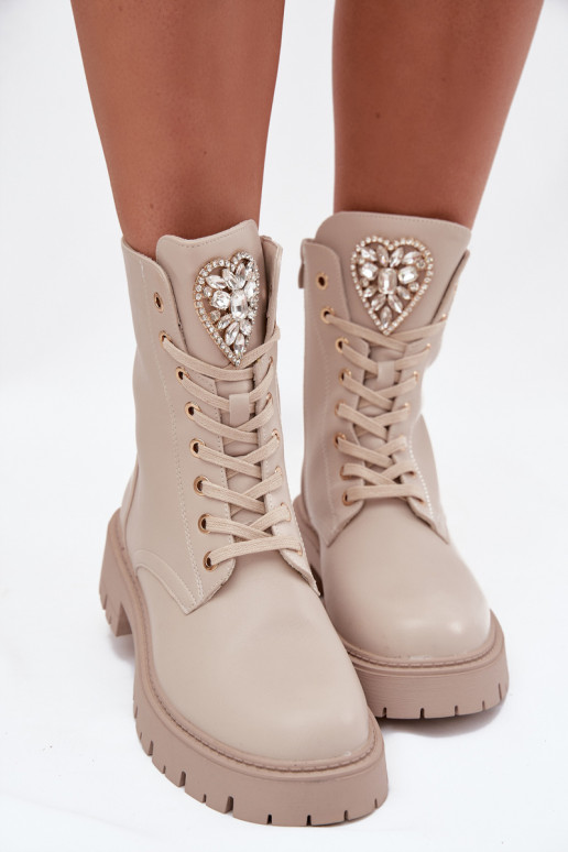 Stivaletti da lavoro Femminile con gli occhi lucenti Abilitato Języku colore avorio Rosira