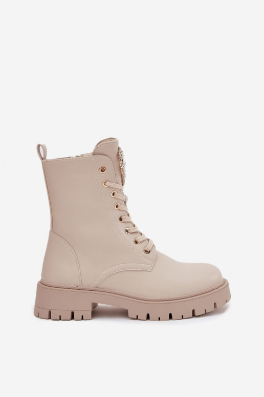 Stivaletti da lavoro Femminile con gli occhi lucenti Abilitato Języku colore avorio Rosira