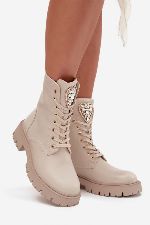 Stivaletti da lavoro Femminile con gli occhi lucenti Abilitato Języku colore avorio Rosira