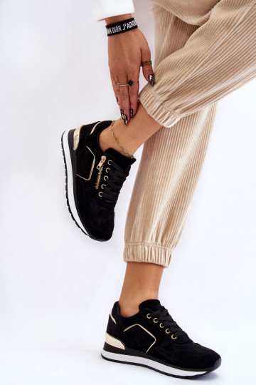 dalla pelle scamosciata scarpe da ginnastica con una piattaforma colore nero Riverside 2