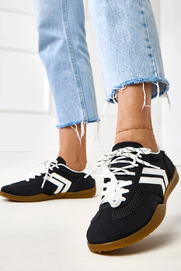 Scarpe sportive in tessuto nere stile tennis con inserto bianco Malkan 2