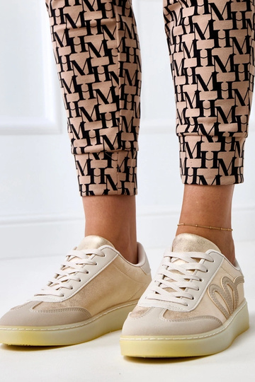 Scarpe sportive sabbia con zeppa e motivo dorato Izabell