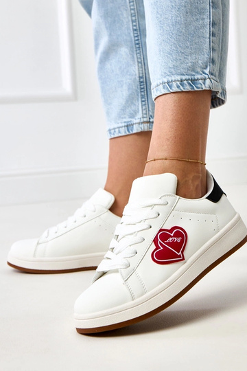 Scarpe sportive bianche con zeppa e cuori rossi Tela