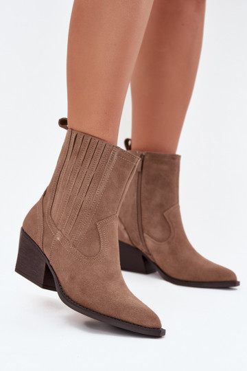 Stivali da cowboy in camoscio da donna con tacco, foderati, color chaki Dylira