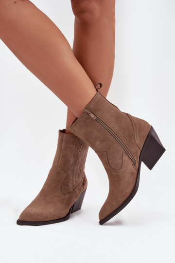 Stivali da cowboy in camoscio da donna con tacco, foderati, color chaki Dylira 2