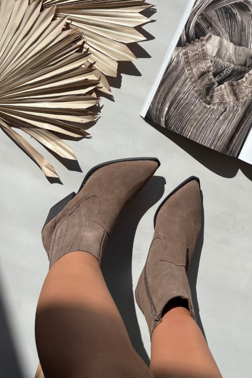 Stivali da cowboy in camoscio da donna con tacco, foderati, color chaki Dylira