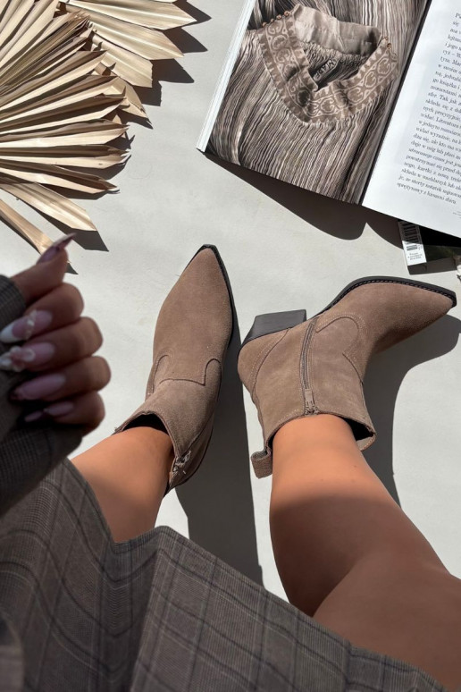 Stivali da cowboy in camoscio da donna con tacco, foderati, color chaki Dylira