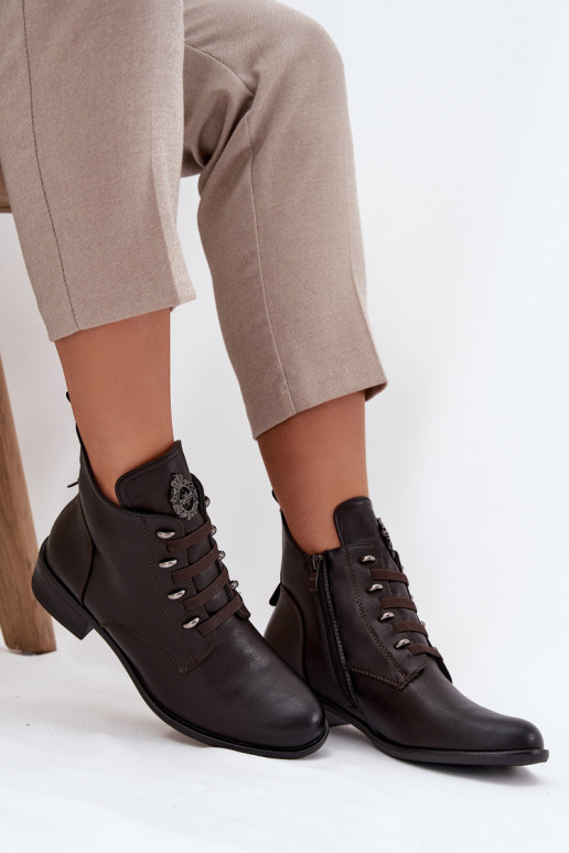 Basso Stivali riscaldamento Al Castello con ornamenti colore marrone Nevalia Basso Stivali riscaldamento Al Castello con ornamenti colore marrone Nevalia