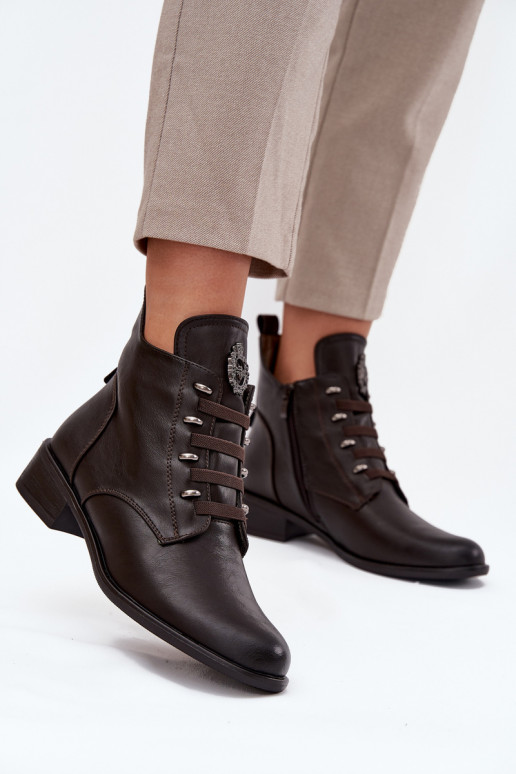 Basso Stivali riscaldamento Al Castello con ornamenti colore marrone Nevalia Basso Stivali riscaldamento Al Castello con ornamenti colore marrone Nevalia