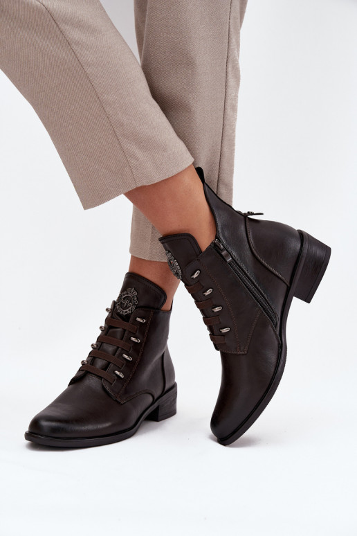 Basso Stivali riscaldamento Al Castello con ornamenti colore marrone Nevalia Basso Stivali riscaldamento Al Castello con ornamenti colore marrone Nevalia