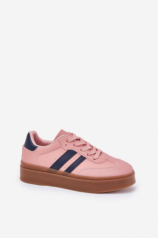Scarpe modello sneakers Femminile con una piattaforma in ecopelle colore rosa Ediriella Scarpe modello sneakers Femminile con una piattaforma in ecopelle colore rosa Ediriella