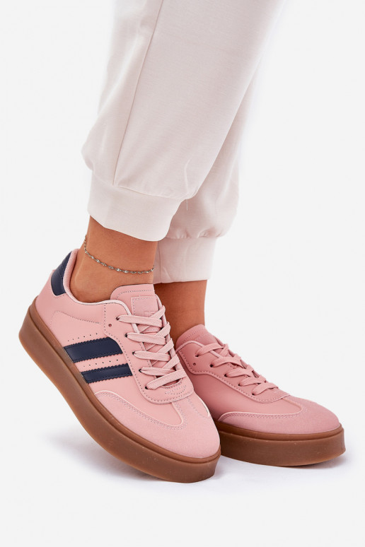 Scarpe modello sneakers Femminile con una piattaforma in ecopelle colore rosa Ediriella Scarpe modello sneakers Femminile con una piattaforma in ecopelle colore rosa Ediriella