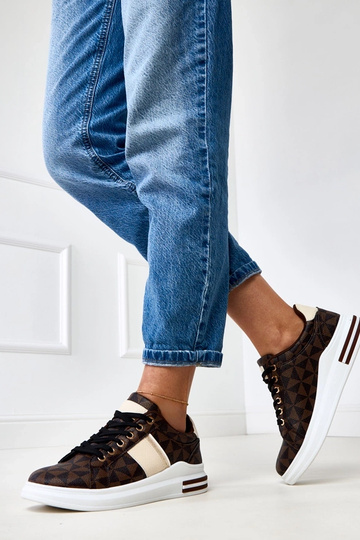 Sneakers marroni con platform e fascia color sabbia-oro