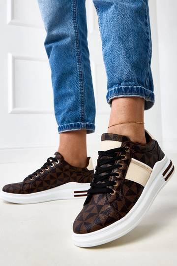 Sneakers marroni con platform e fascia color sabbia-oro 2