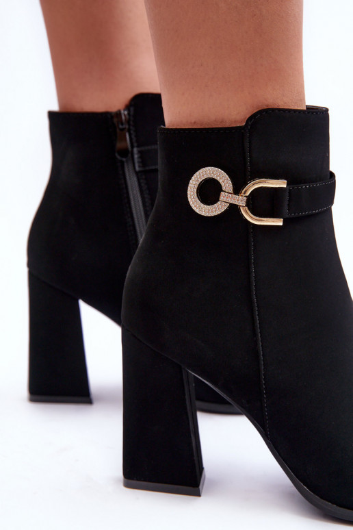 Pelle Stivali con i tacchi con ornamenti colore nero Lymall