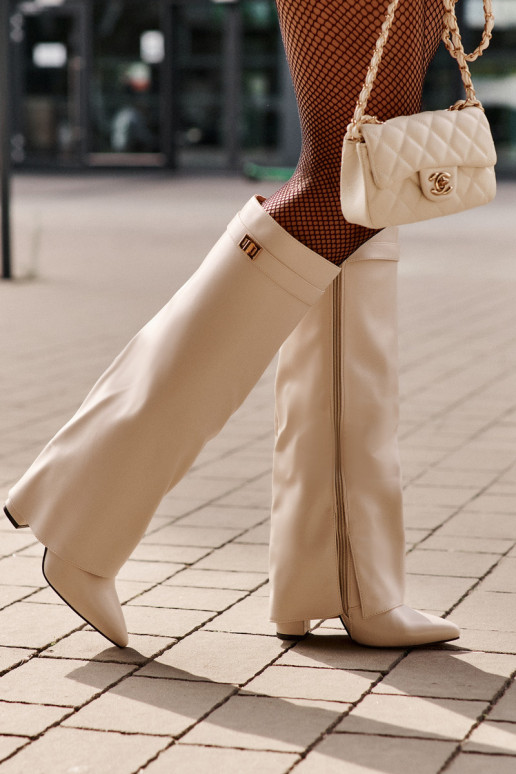 stivali da donna Eko PelleINyAiniętą CholeAką con i tacchi colore avorio Avamora