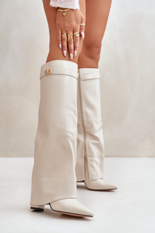 stivali da donna Eko PelleINyAiniętą CholeAką con i tacchi colore avorio Avamora