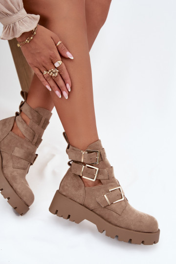 Stivali da donna con strisce I colore doratomi con fibbiemi beige Helisse