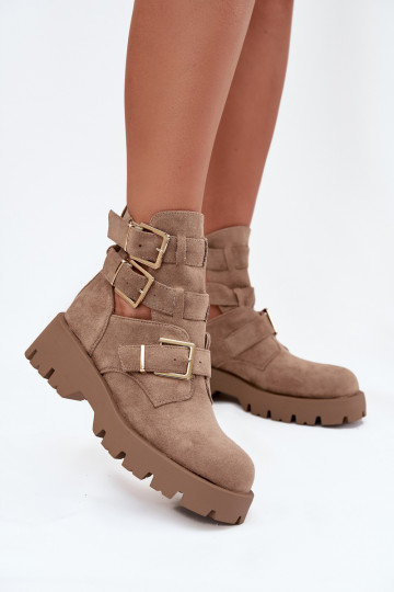 Stivali da donna con strisce I colore doratomi con fibbiemi beige Helisse 2