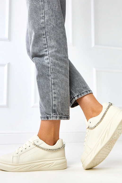 Sneakers sabbia con plateau e catena...