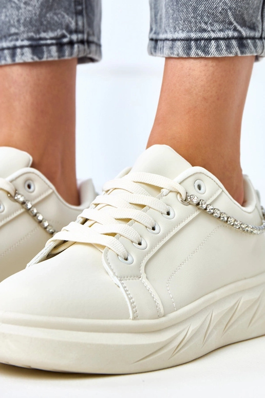 Sneakers sabbia con plateau e catena...