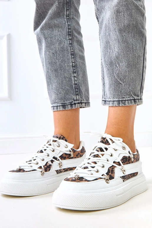 Sneakers bianche con plateau e motivo...