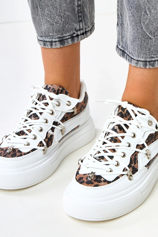 Sneakers bianche con plateau e motivo...