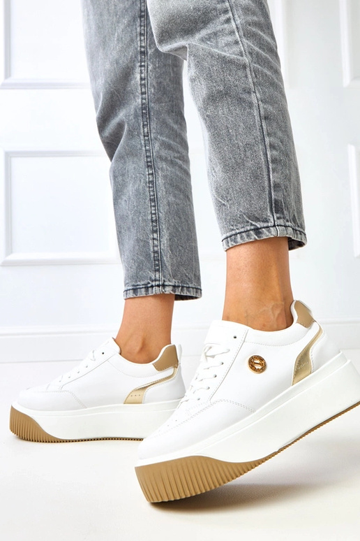 Sneakers bianche con plateau e motivo...