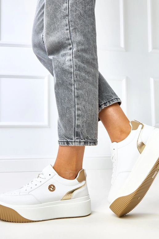 Sneakers bianche con plateau e motivo...