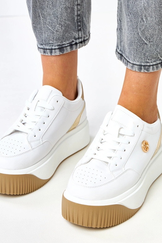Sneakers bianche con plateau e motivo...