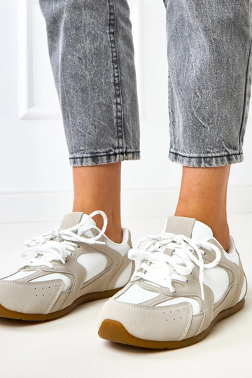 Scarpe sportive bianche e beige con doppio lacci Casey
