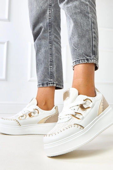 Scarpe da ginnastica bianche con piattaforma e cuciture intrecciate Lina