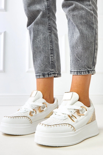 Scarpe da ginnastica bianche con piattaforma e cuciture intrecciate Lina 2