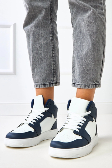 Scarpe da ginnastica alte bianche e blu scuro con piattaforma Olsen