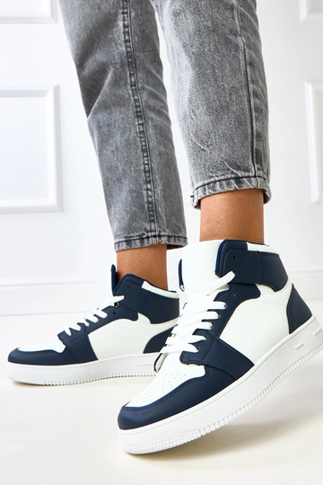 Scarpe da ginnastica alte bianche e blu scuro con piattaforma Olsen 2