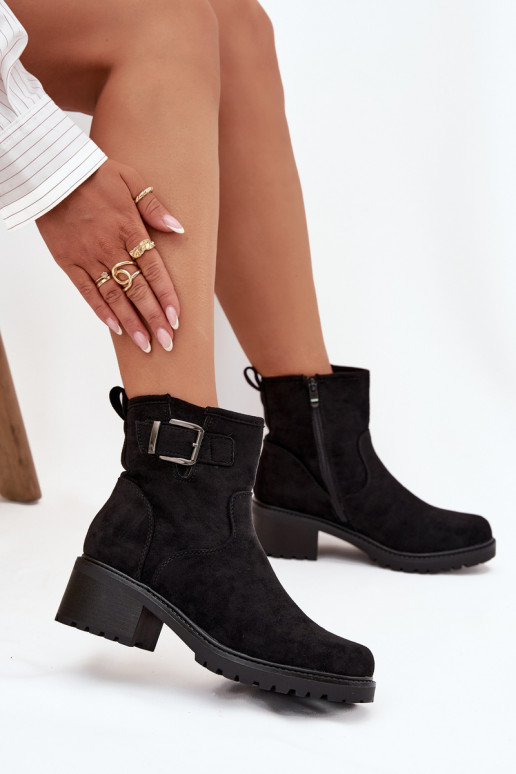 riscaldamento Stivali da donna Con tacco basso Klocku con fibbie colore nero Helvina riscaldamento Stivali da donna Con tacco basso Klocku con fibbie colore nero Helvina