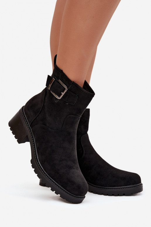 riscaldamento Stivali da donna Con tacco basso Klocku con fibbie colore nero Helvina riscaldamento Stivali da donna Con tacco basso Klocku con fibbie colore nero Helvina