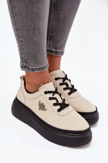 Pelle scarpe Femminile con una piattaformaPrzypinką Vinceza 41495 beige