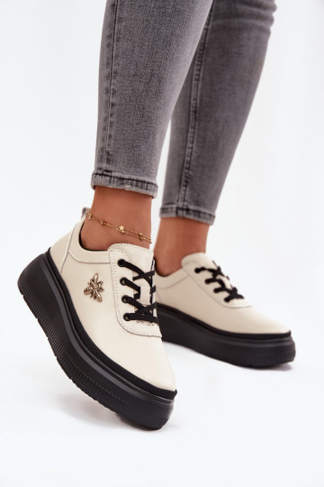 Pelle scarpe Femminile con una piattaformaPrzypinką Vinceza 41495 beige 2