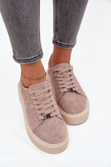 dalla pelle scamosciata Scarpe modello sneakers Femminile con una piattaforma Vinceza 79578 beige