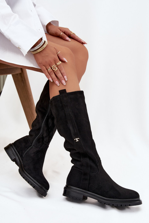 Stivali caldi Abilitato płaskim Obcasie in ecopelle scamosciataoAe colore nero Delyssa