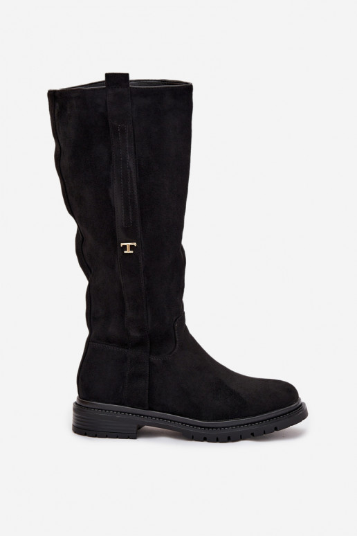 Stivali caldi Abilitato płaskim Obcasie in ecopelle scamosciataoAe colore nero Delyssa