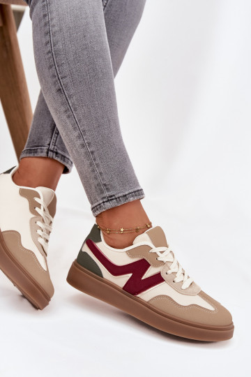 Scarpe sportive da donna basse in eco-pelle color sabbia "Givelle"