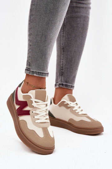 Scarpe sportive da donna basse in eco-pelle color sabbia "Givelle" 2
