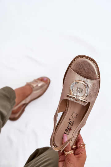 Stile elegante sandali con ornamenti con tacchi larghi S.Barski KV51-003 colore oro rosa