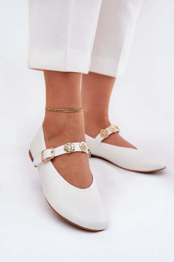 Ballerine da donna bianche con cinturini e fibbie dorate Firicene