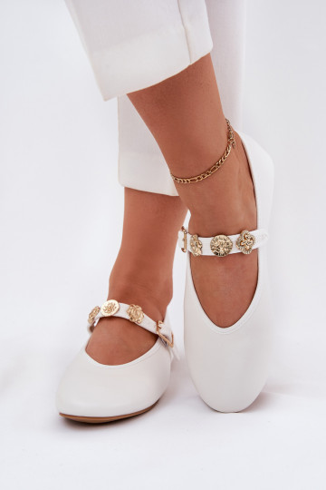 Ballerine da donna bianche con cinturini e fibbie dorate Firicene 2