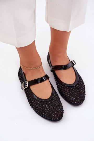 Decorato Ballerine Femminile con cinghie I con fibbie colore nero Avirae