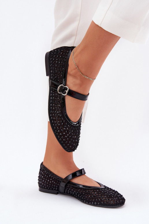 Decorato Ballerine Femminile con cinghie I con fibbie colore nero Avirae Decorato Ballerine Femminile con cinghie I con fibbie colore nero Avirae