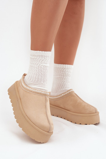 Stivali da neve beige Įjungtarirya da donna con tacco basso, platform e pelliccia 2